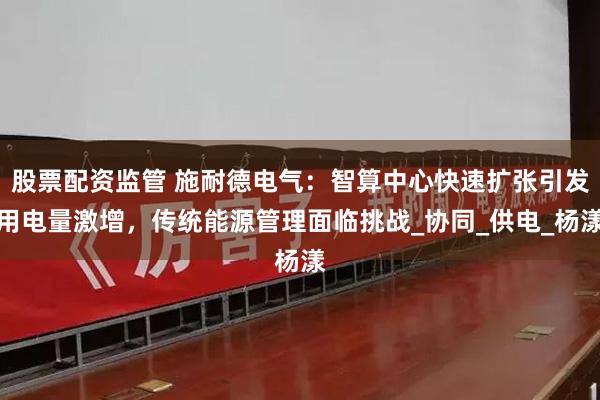 股票配资监管 施耐德电气：智算中心快速扩张引发用电量激增，传统能源管理面临挑战_协同_供电_杨漾